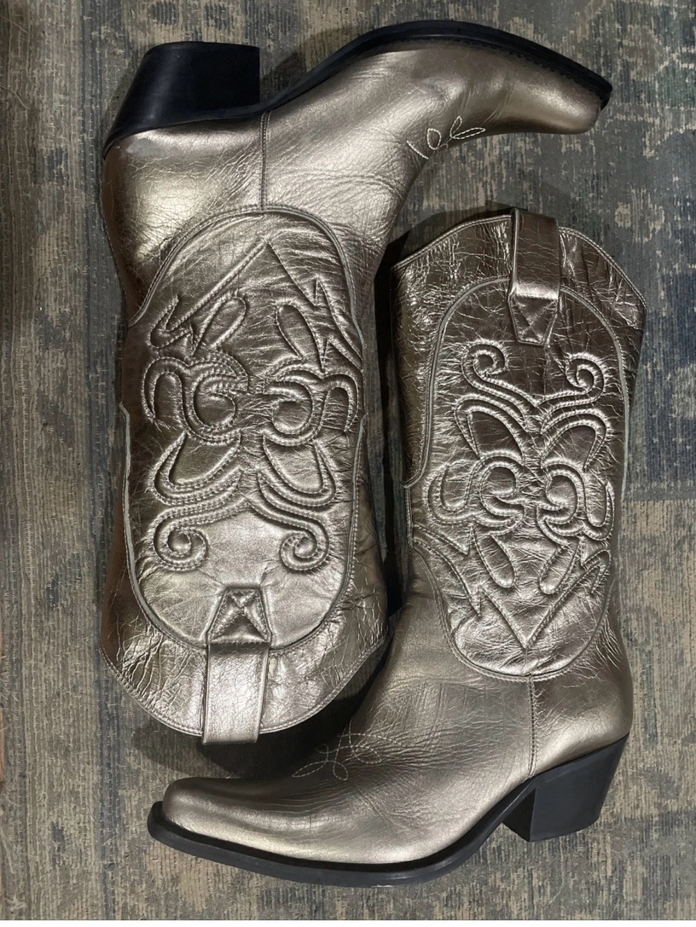 Metallic Silver Women's Leather Western Boots